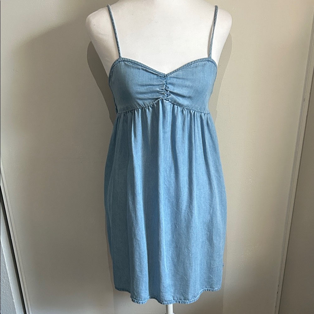 SO Light Blue Chambray Denim Babydoll Mini Sundress Tunic Tank - Picture 1 of 12